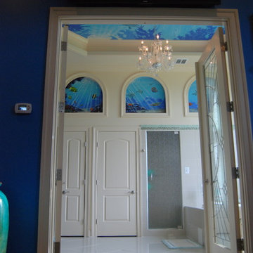 Sea Themed Murals in a Master Bathroom, hand-painted by Tom Taylor of Mural Art