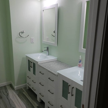 Seaglass Green and White 3/4 Bathroom