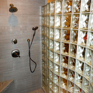Serpentine glass block shower wall in Rapid City South Dakota