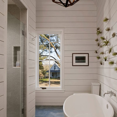 Country white tile bathroom photo in San Francisco with white walls