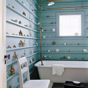 shells on bathroom shelves
