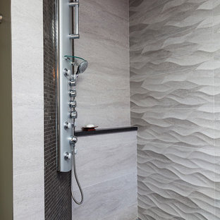 75+ Bäder mit Beton-Waschbecken/Waschtisch und schwarzem Boden Ideen