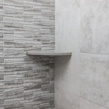 Shower Benches and Textured Tile Walls
