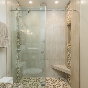 Shower: Del Mar Modern Beach Home Full Design and Renovation