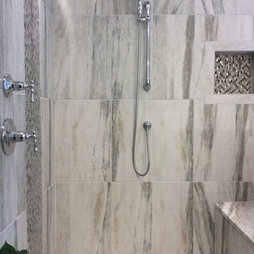 Shower Grey Porcelain Tile with Glass & Shell Mosaic