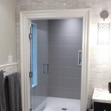 Shower, Large Format Stacked Tile, Marble Floor