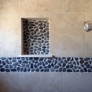 Shower Niche & Pebble Tile Accent