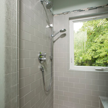 Shower with river rock floor