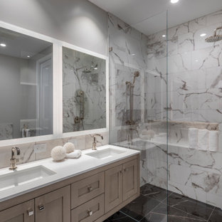 75+ Bäder mit Quarzwerkstein-Waschtisch und schwebendem Waschtisch