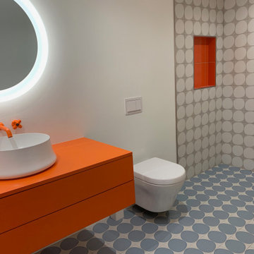 Silverlake Blue Dots and Orange Pops Bath Remodel