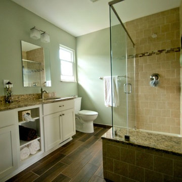 Sleek Rustic Bathroom with Large Shower