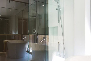 sliding frameless shower & glass wall cladding