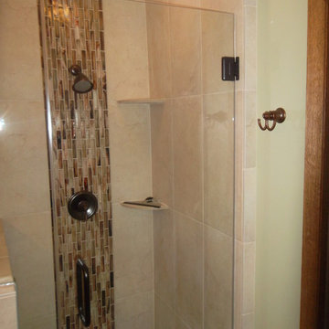 Small Bathroom ft. Tiled Shower off Master Bedroom