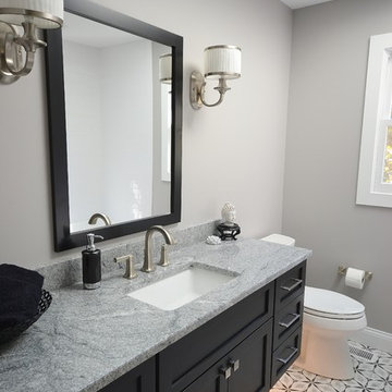 Small hall bath with floating vanity