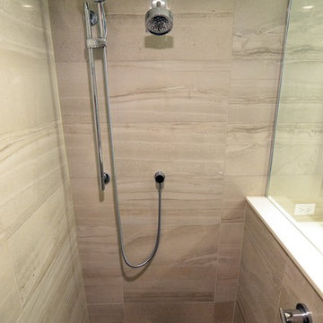 Small Modern Master Bathroom with Gray Tones in Geneva, IL