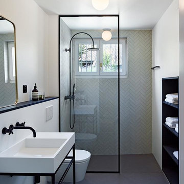 Soft Contemporary Black and White Swiss Bathroom