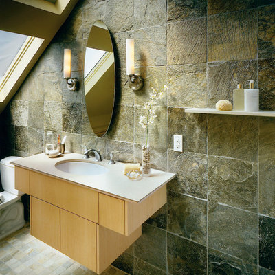 Inspiration for a slate tile slate floor bathroom remodel in Seattle with an undermount sink