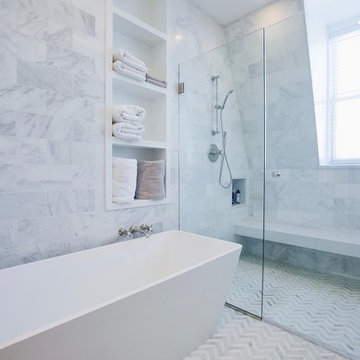 Spa-Inspired Marble Bath with Soaking Tub