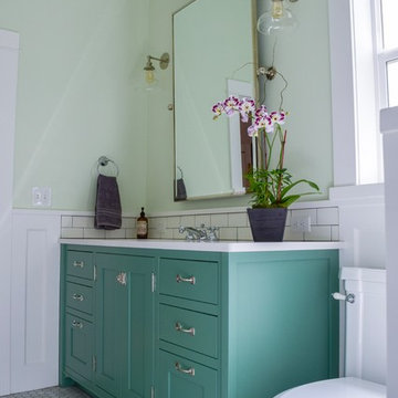 Spa Like Bath with Green Painted Vanity