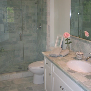 Spa-Like Guest Bath Renovation Aqua and White