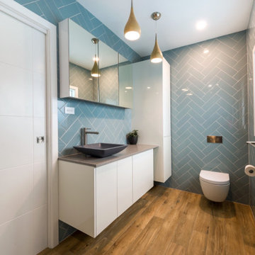 Space Efficient Modern Duck Egg Blue Bathroom