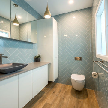 Space Efficient Modern Duck Egg Blue Bathroom