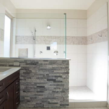 Spacious Master Bathroom Remodel With Mixed Stone