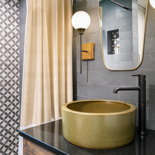 75+ Badezimmer mit Schieferfliesen und freistehendem Waschtisch Ideen