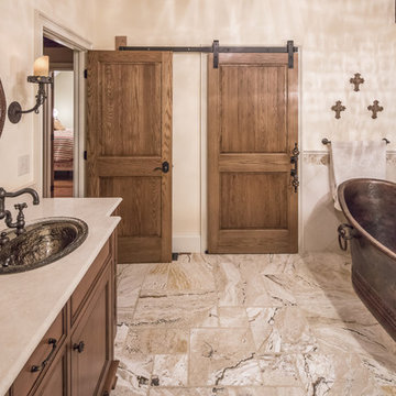 Sparkling Sinks and rustic barn door hardware