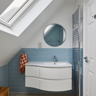 Design ideas for a contemporary bathroom in London with a single sink and a floating vanity unit.