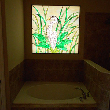 Stained glass Heron for bathroom