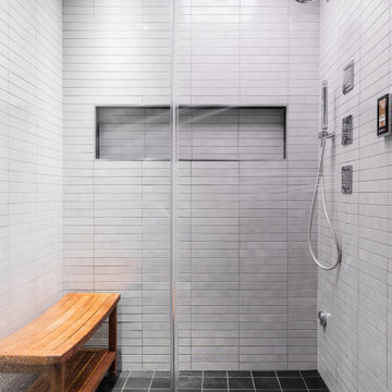 Stand up Shower featuring Kohler Shower Panel, Jets, Handshower and Speakers