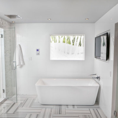 Inspiration for a modern freestanding bathtub remodel in Louisville
