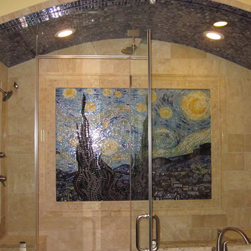 Starry night glass mosaic shower