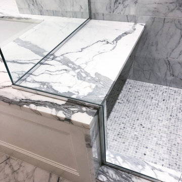 Statuario Marble Tub Deck and Shower Seat