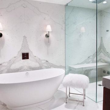 Statuario White Bathroom using Porcelain Slabs