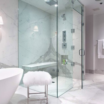 Statuario White Bathroom using Porcelain Slabs