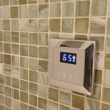 Steam can be controlled from inside, while seated on the quartz bench.