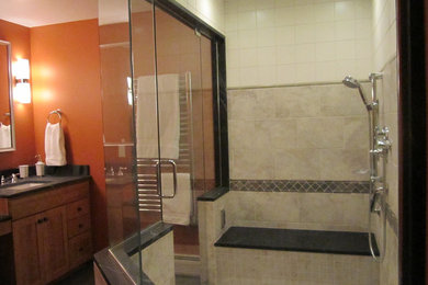 Steam shower in tile and soapstone