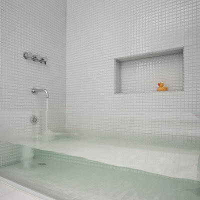 Trendy kids' mosaic tile and white tile bathroom photo in Boston