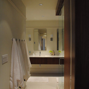 Inspiration for a modern beige tile bathroom remodel in Portland