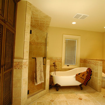 Stone Kitchen, Living Room Built-ins and Travertine Master Bath