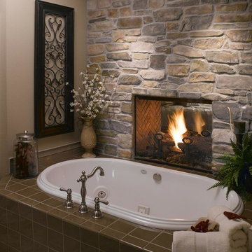 Stone Wall Bathroom Fireplace