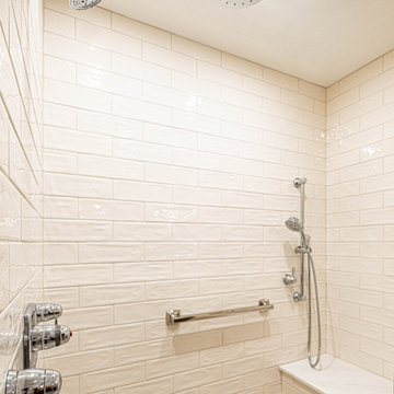 Subway Tile Shower with Rainhead, Bench and Handheld