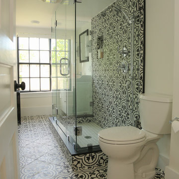 Susie Burchell's Dramatic Bathroom in Black and White Cluny Cement Tiles