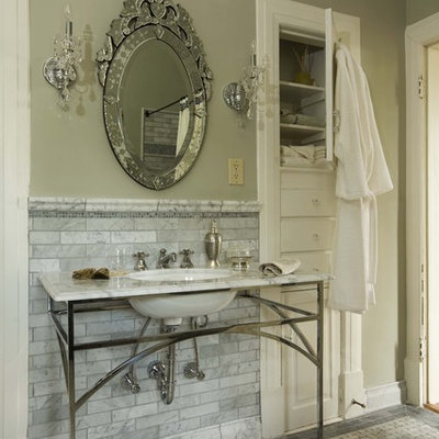 Elegant marble tile bathroom photo in Birmingham