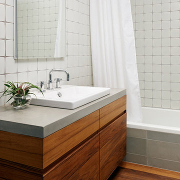 Teak and Concrete Bathroom - Williamsburg Renovation