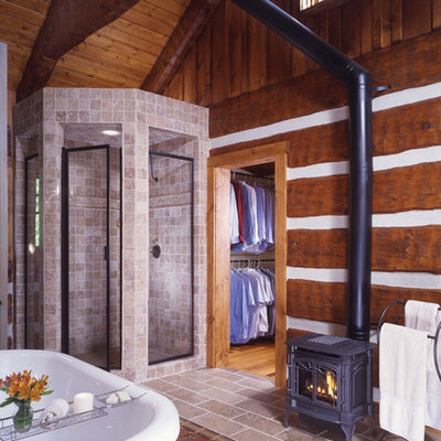 Example of a huge mountain style master beige tile and ceramic tile ceramic tile bathroom design in Charlotte
