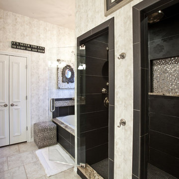 Textured tile in black and white bathroom