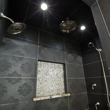 Textured tile in black and white bathroom